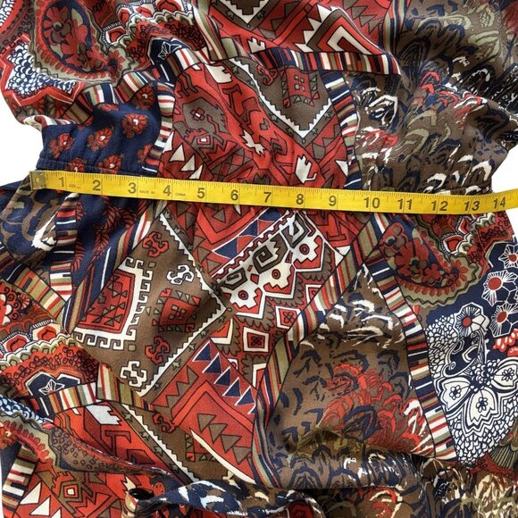Lucky Brand XL Sleeveless Red Multi-Color Boho Print Dress With Tie Waist 100% - Picture 9 of 14